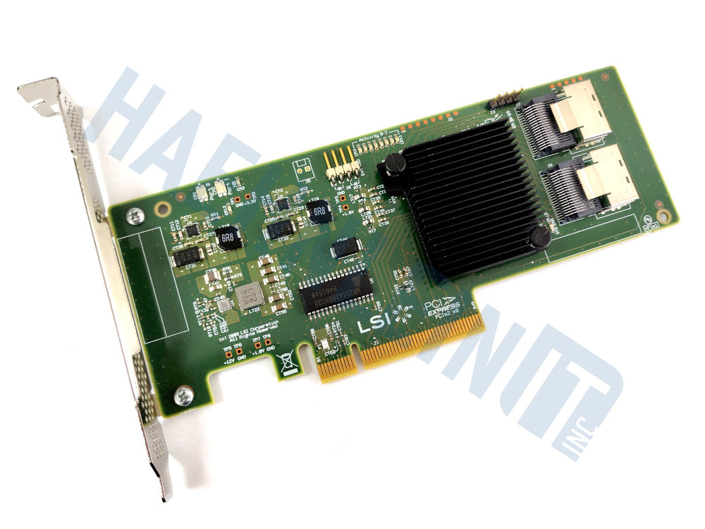 LSI 9211-8i host bus adapter with a green PCB, black heatsink, gold PCI-E connector, and metal bracket, shown on a white background with a faint watermark.