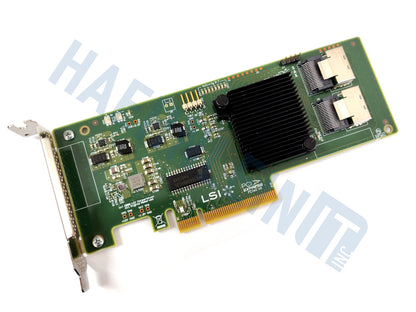 LSI 9211-8i host bus adapter with a green PCB, black heatsink, dual ports, and a gold PCI connector, shown on a white background with a faint watermark.