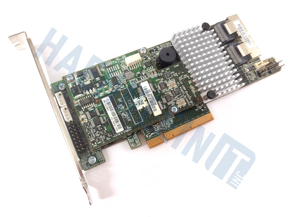 A Broadcom / LSI 9271-8i RAID controller with a silver heatsink, green circuit board, shown on a white background with a faint HaehnleinIT Inc watermark.